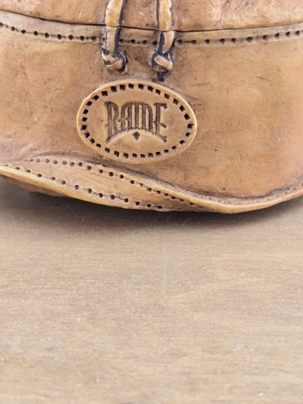 Vintage Raine Miniature Leather Bag Sculpture With Drawstring & Buckle Accents - Picture 2 of 12